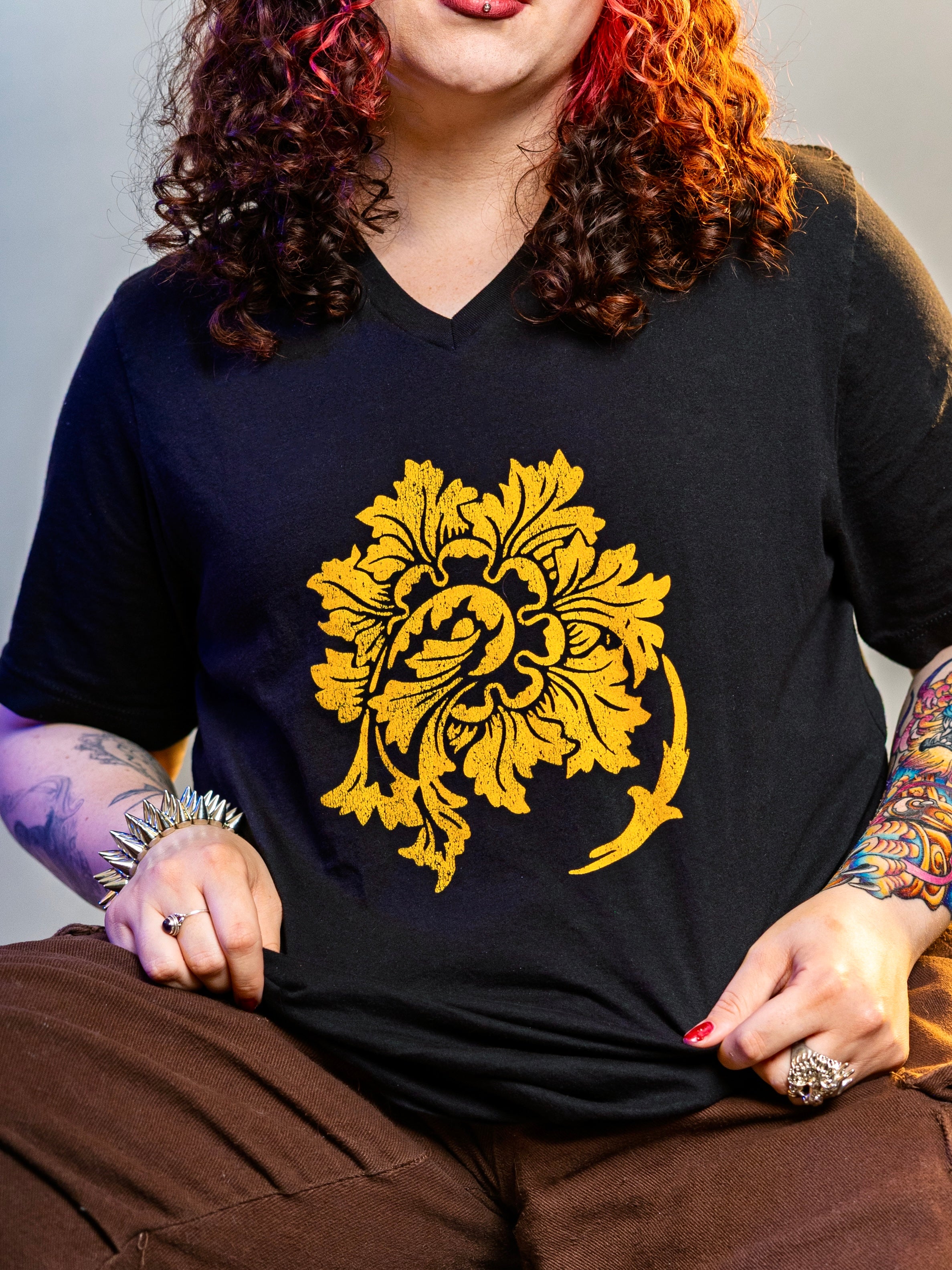 "Golden Bloom"  V-Neck Tee