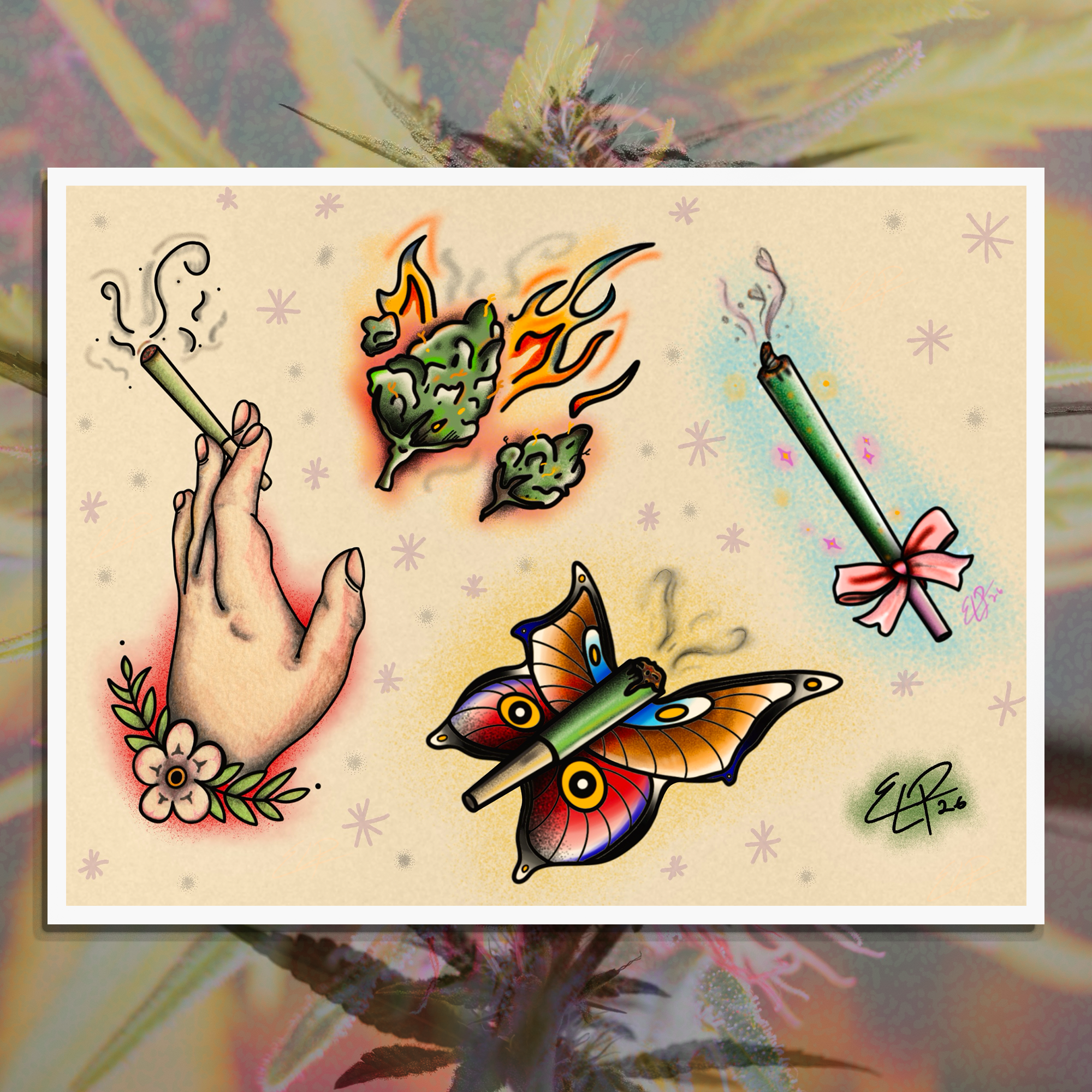 "Secondhand Smoke" – American & Neo Traditional Cannabis Flash Fine Art Print
